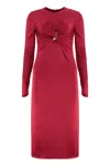 Versace Twisted Safety-pin Long-sleeve Jersey Midi Dress In Red