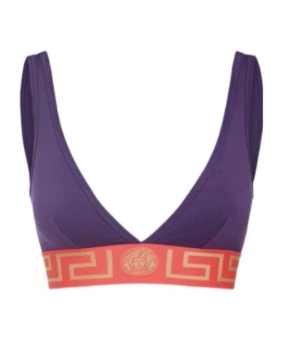 Versace Jersey Greca Triangle Bra In Purple