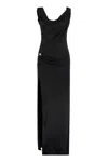 Versace Asymmetric Neck Viscose Long Dress In Black