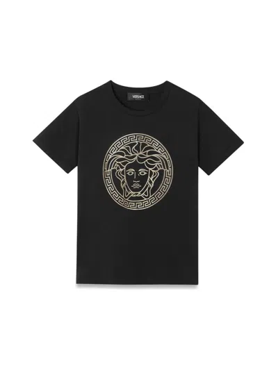 Versace Jersey T-shirt + Lamimate Medusa Greca Print In Black