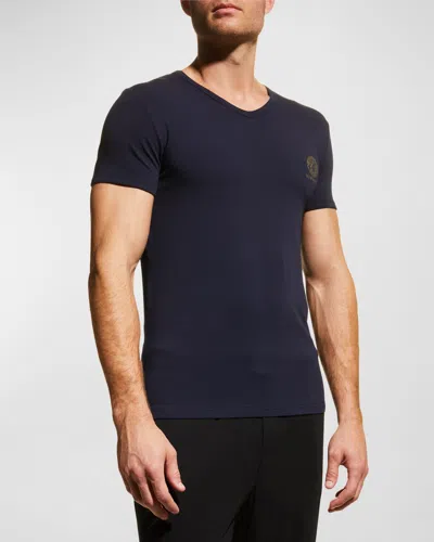 Versace Jersey V-neck T-shirt In Blue