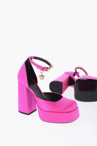 VERSACE JEWEL STRAP SATIN PLATFORM PUMPS 12CM