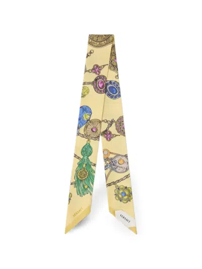 Versace Jewellery-print Silk Scarf In Yellow