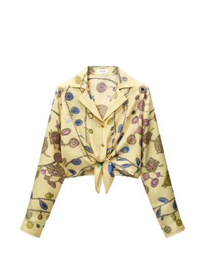 Versace Jewellery-print Tie-waist Shirt In Yellow