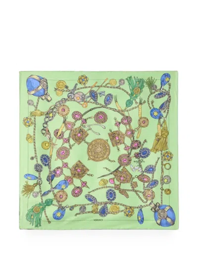 Versace Broken Jewels-print Scarf In Green