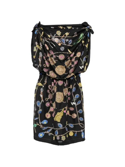 Versace Jewel-print Silk Mini Dress In Black