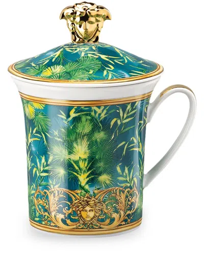 Versace Jungle Porcelain Lid Mug In Green