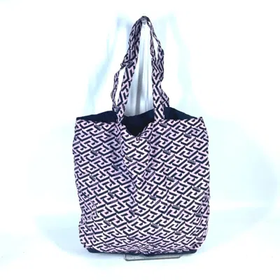 Pre-owned Versace Khaki Pink Leather Nylon Eco-bag Shoulder Bag Tote Bag () In Khaki, Pink