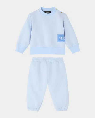 Versace Kid's '90s Vintage Logo Sweatshirt & Pants Set In Blue