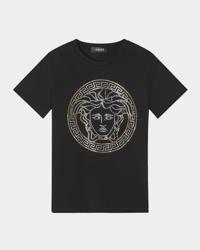 Versace Kid's Bicolor Studded Medusa T-shirt In Black