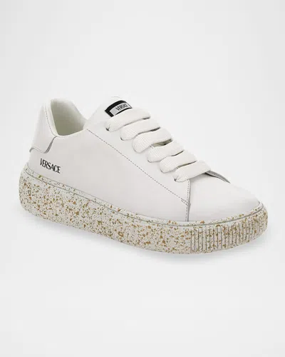 Versace Kid's Calf Leather Low-top Sneakers, Toddler/kids In White