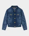 Versace Kids Lasered Denim Blouson In Blue