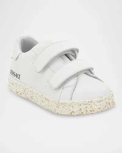 Versace Kid's Low-top Calf Leather Sneakers In White