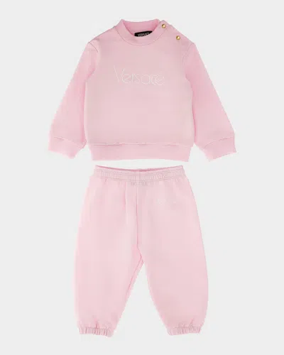 Versace Kid's Vintage Logo-print Two-piece Set In Newborn Pink White