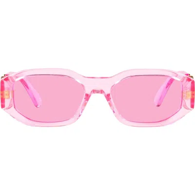 Versace Kids' 48mm Small Rectangle Sunglasses In Transparent Pink/fuchsia