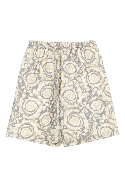 Versace Kids 'barocco' Bermuda Shorts In Gray