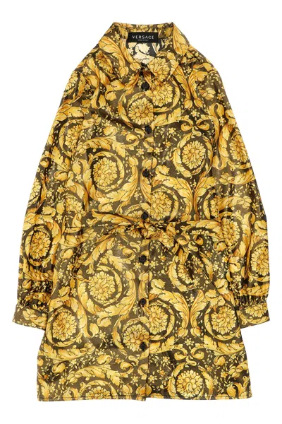 Versace Kids 'barocco' Dress In Yellow