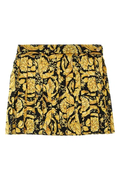 Versace Barocco Pleated Kids Skirt In Black+print