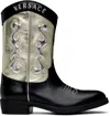 Versace Kids Black & Gold Embroidered Texan Boots In 5ba20-nero+oro+argen