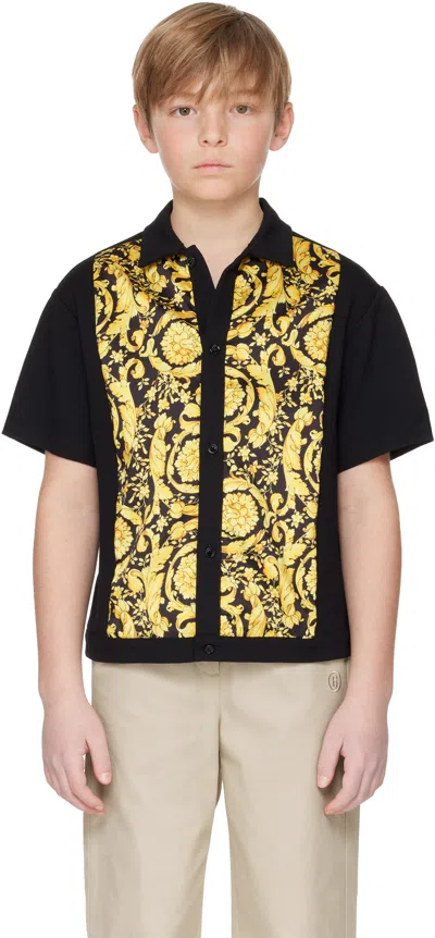 Versace Kids Black Barocco Paneled Shirt In 2b130-nero+oro