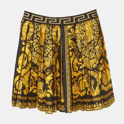 Pre-owned Versace Kids Black Barocco Print Silk Pleated Mini Skirt 8yrs