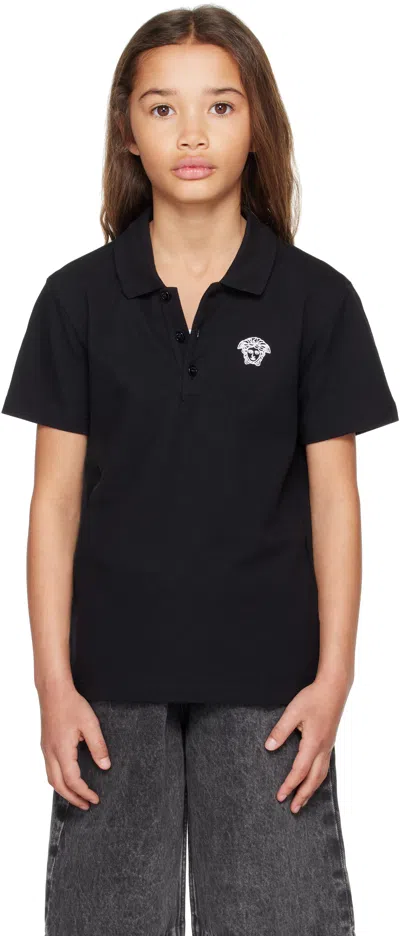 Versace Kids Black Embroidered Cotton-piqué Polo