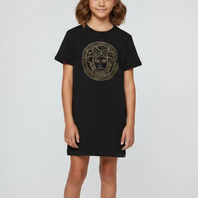 Pre-owned Versace Kids Black Medusa Head Embellished Jersey T-shirt Dress 14 Yrs