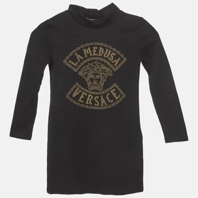 Pre-owned Versace Kids Black Medusa Studded Jersey Dress 5yrs