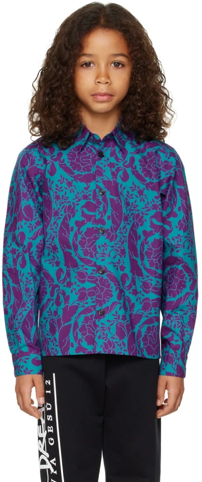 Versace Kids Blue & Purple Baroque Shirt In 5g320 Purple