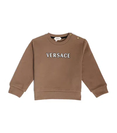 Versace Kids Cotton Embroidered Logo Sweatshirt In Brown