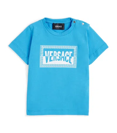 Versace Kids Cotton Logo T-shirt In Blue