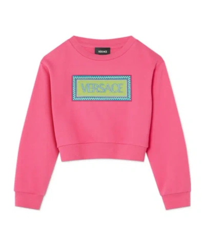 Versace Kids Embroidered Cotton-jersey Sweatshirt In Pink