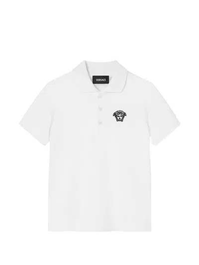 Versace Kids Embroidered Cotton-piqué Polo In White