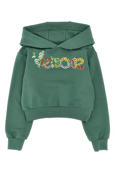 Versace Kids Embroidered Hoodie In Green
