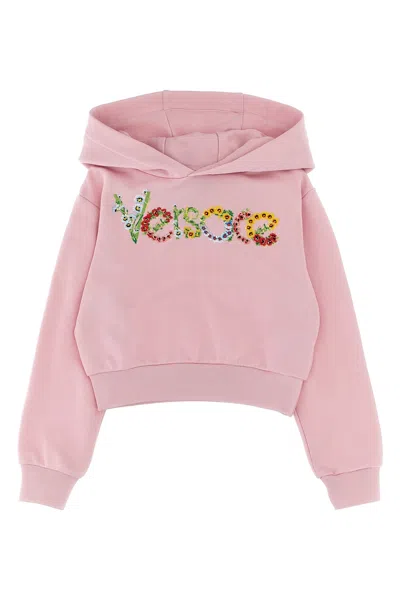 Versace Kids Embroidered Hoodie In Pink