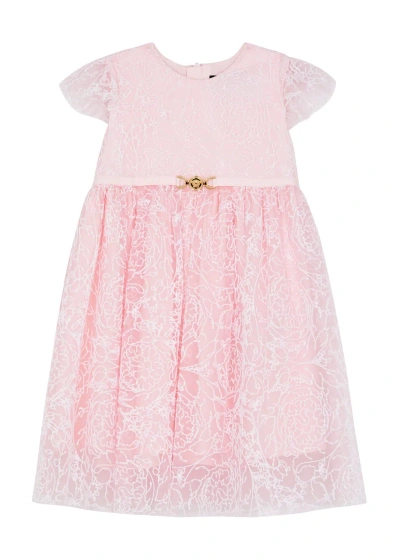 Versace Kids Flocked-print Tulle Dress (12-36 Months) In Pink Light