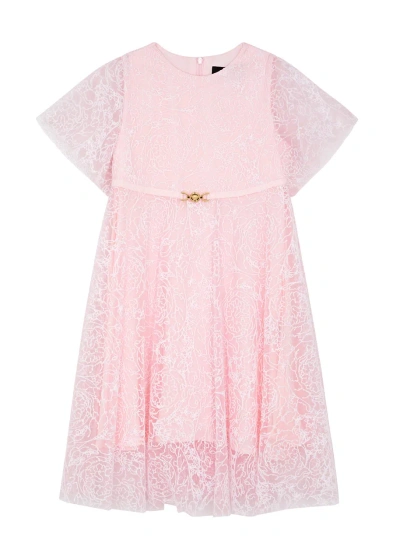 Versace Kids Flocked-print Tulle Dress (4-6 Years) In Pink Light