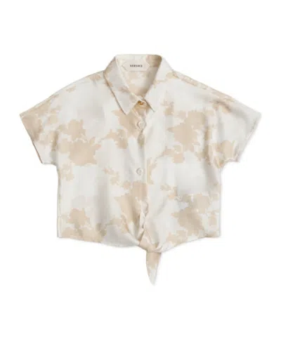 Versace Kids Floral Tie-front Top In White