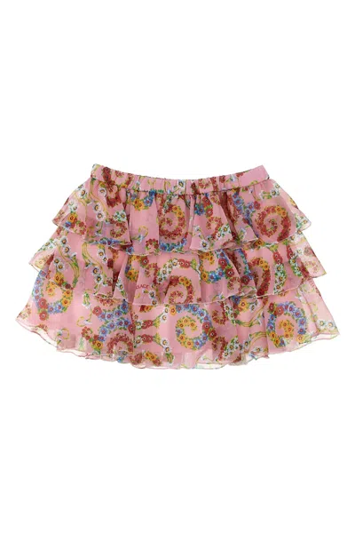 Versace Kids 'geo Poly Barocco Flower' Skirt In Pink