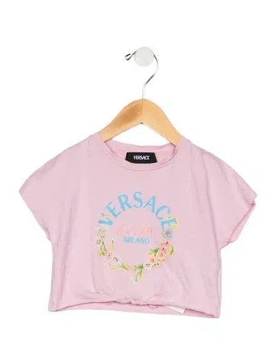 Pre-owned Versace Babies' Kids Girls Graphic Print Short Sleeve Shirt In Pink