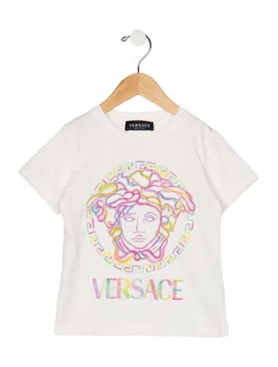 Pre-owned Versace Babies' Kids Girls Medusa Print Short Sleeve Shirt In White