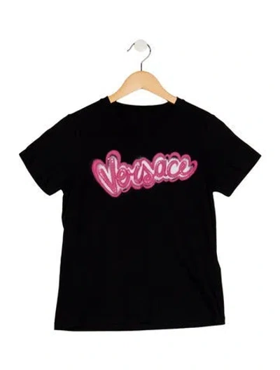 Pre-owned Versace Kids' Girls' Solid Short Sleeve T-shirt In Black