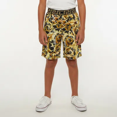Pre-owned Versace Kids Gold Baroccoflage Print Cotton Knit Shorts 10 Yrs