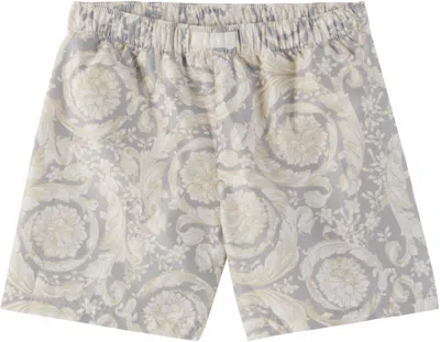 Versace Kids Gray Barocco Swim Shorts In 5e340-concrete+bone