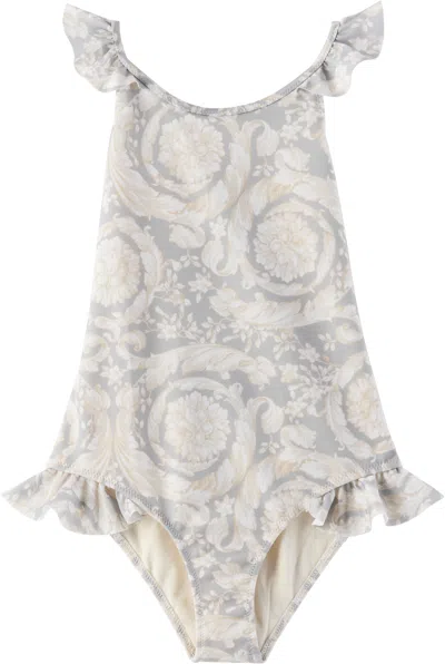 Versace Kids Grey Barocco Swimsuit In 5e340-concrete+bone