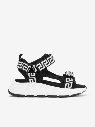 Versace Kids Greca Strap Sandals In Black