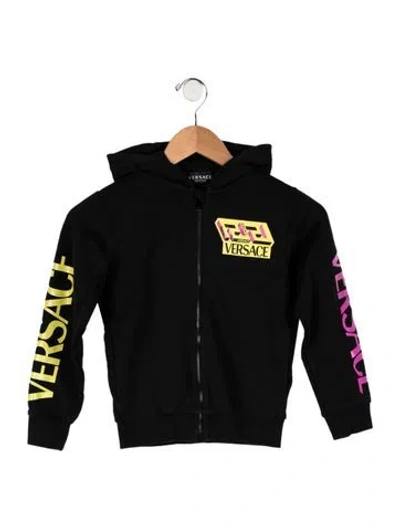 Pre-owned Versace Kids Greca Zip Up Hoodie In Black
