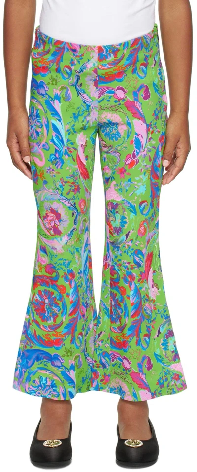 Versace Kids Green Kaleidoscopic Barocco Trousers In 5g040