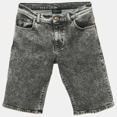 Pre-owned Versace Kids Grey Washed Denim Bermuda Shorts 12 Yrs Waist 28"