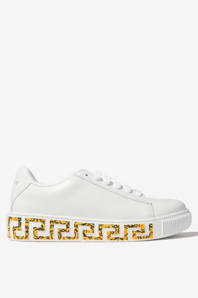 Versace Kids Leather La Greca Trainers In White